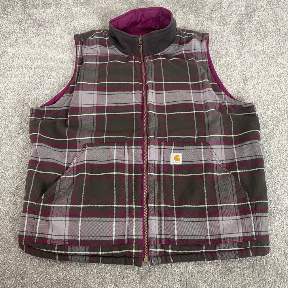 Carhartt Reversible Vest Womens XXL Quilted Plaid Full Zip Magenta 2XL - Picture 2 of 11